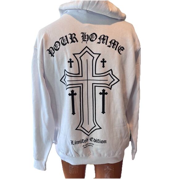 boohoo man Oversized Boxy Cross Print Hoodie White, Mens Small Will Fit Med New! - Picture 2 of 11